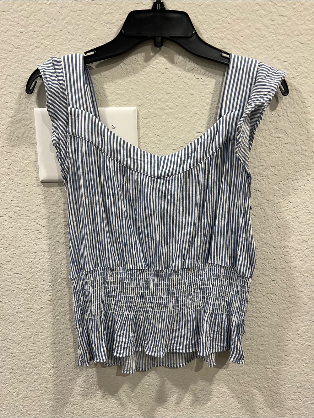 Market & Spruce Blue and White Striped Smocked Waist Tank